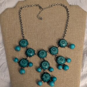 Large Blue Green Marble Pattern Bib Style Statement Fashion Necklace